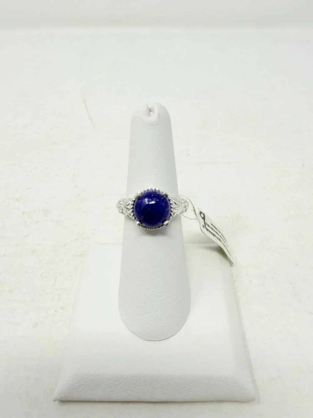 Shop LC Lapis Lazuli Platinum Bond Brass Engraved Solitaire Size‎ 6 Ring 5545
